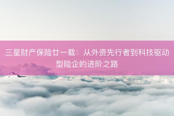 三星财产保险廿一载：从外资先行者到科技驱动型险企的进阶之路