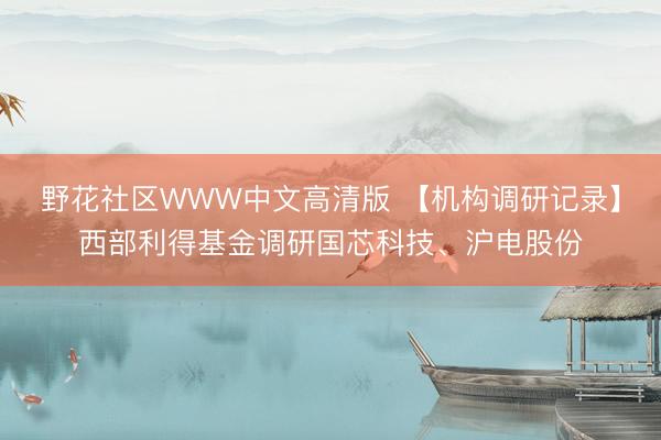 野花社区WWW中文高清版 【机构调研记录】西部利得基金调研国芯科技、沪电股份