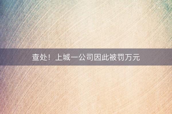 查处！上城一公司因此被罚万元