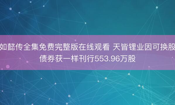 如懿传全集免费完整版在线观看 天皆锂业因可换股债券获一样刊行553.96万股