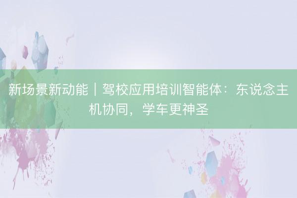 新场景新动能｜驾校应用培训智能体：东说念主机协同，学车更神圣